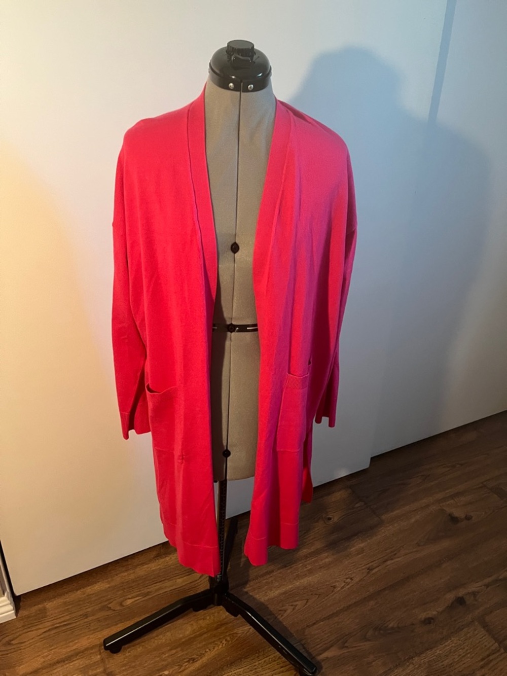 Boston Proper Open-Front Long Cardigan - Bright Pink